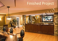 This is the final finished basement remodeling project built by Spacements, Inc.